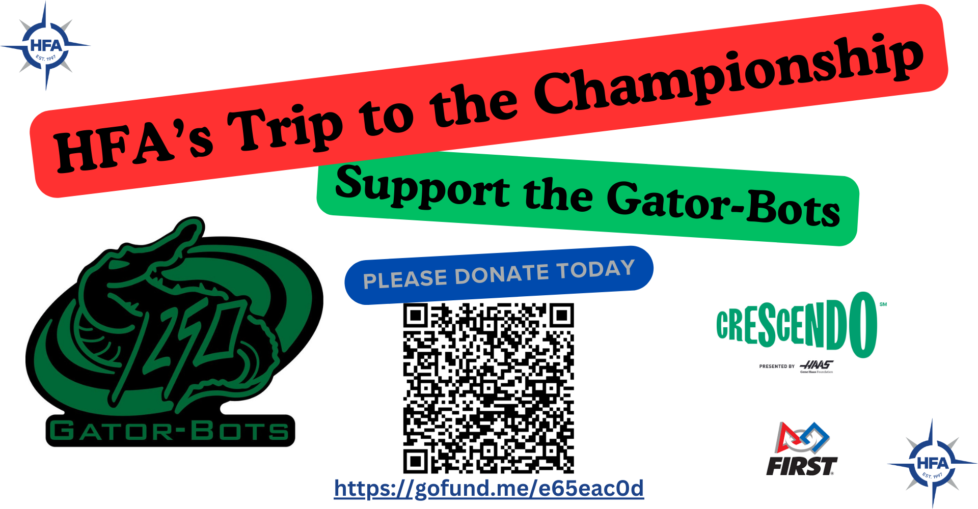 HFA's Gator-Bots are headed to the Championship. Please Help - donate to https://gofund.me/e65eac0d