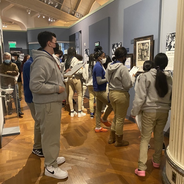 Students in ELA 9th grade visited the Liberty and Justice for All Exhibit to connect with the book To Kill A Mockingbird which focuses on topics such as racism, segregation, and injustice.