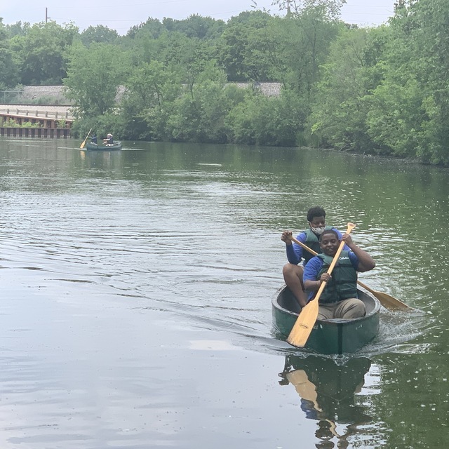 Mr. Koslowski's Village History class learned the importance of early transportation by canoeing around the village campus.