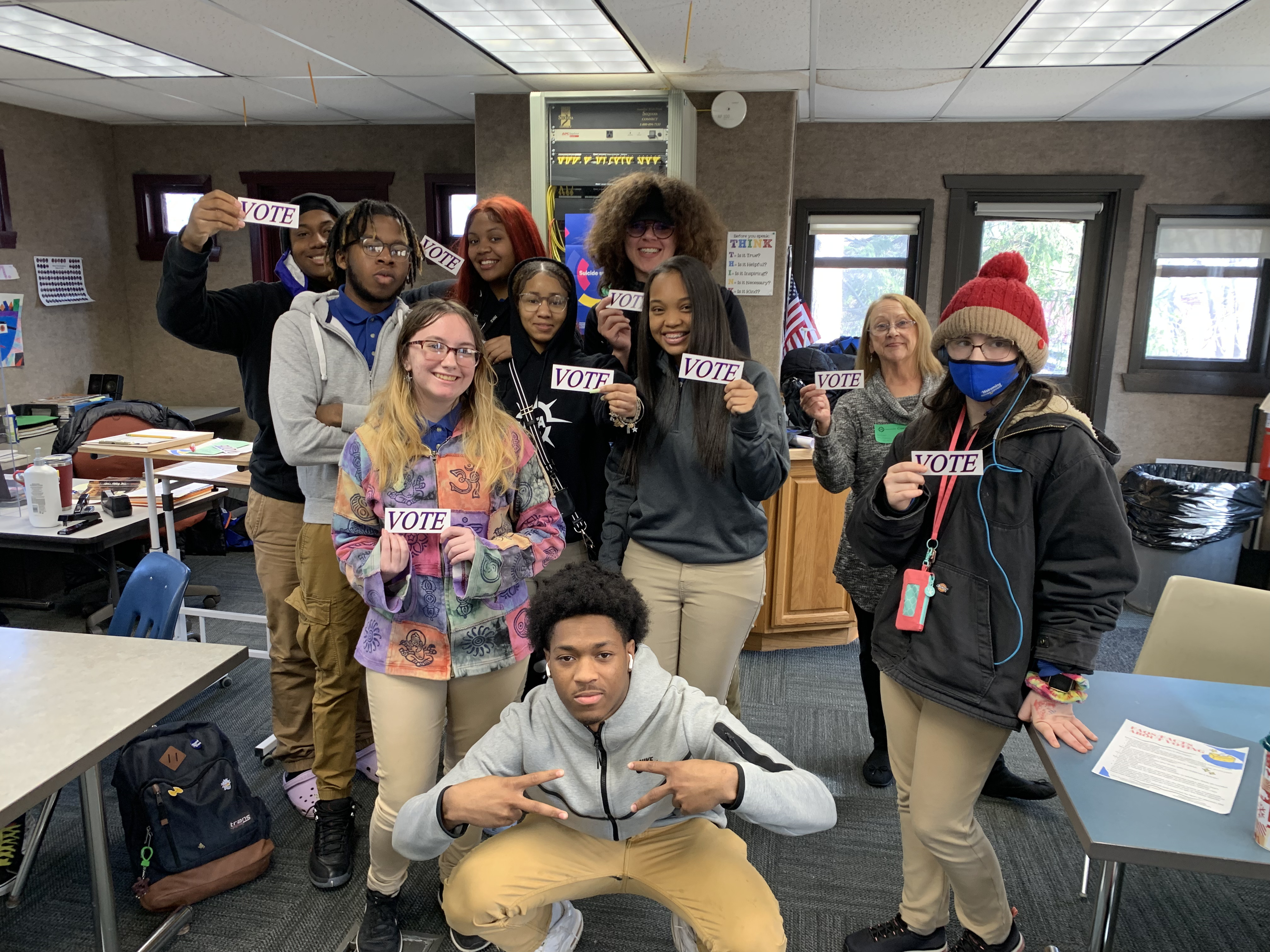 Mrs. Cunningham's Life Skills Class was visited by the League of Women Voters. Representatives came to HFA and helped students register to vote.